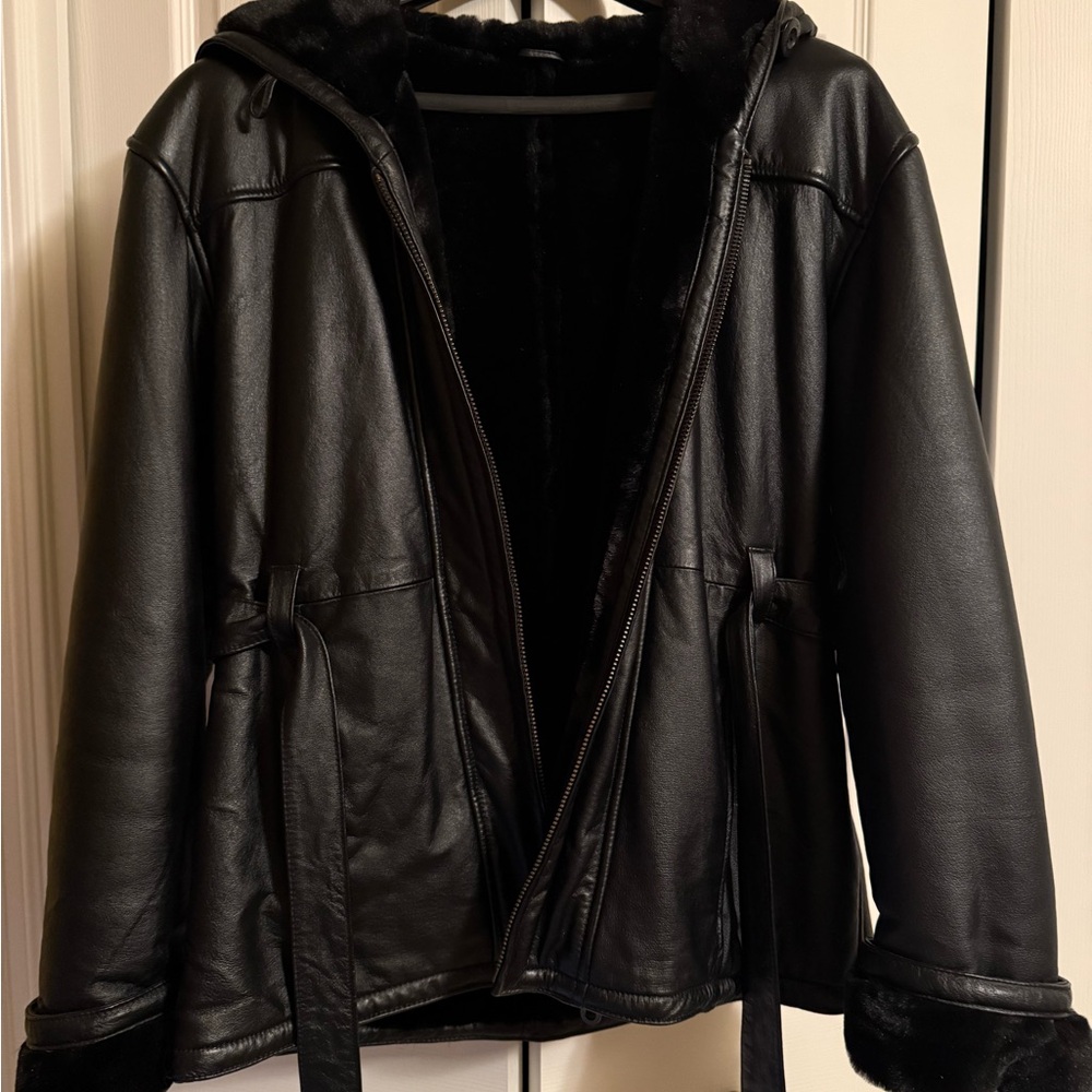 Wilson Black Leather Hooded Jacket